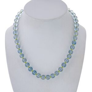 Vintage Sterling Silver 925 Blue Green Glass Beaded Heart Clasp Necklace 17"